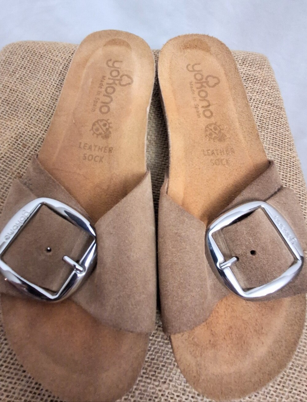 Yokono Slip On Suede Sandas W/ Leather Insole SZ 6.5 Brown Suede Strap W Buckle